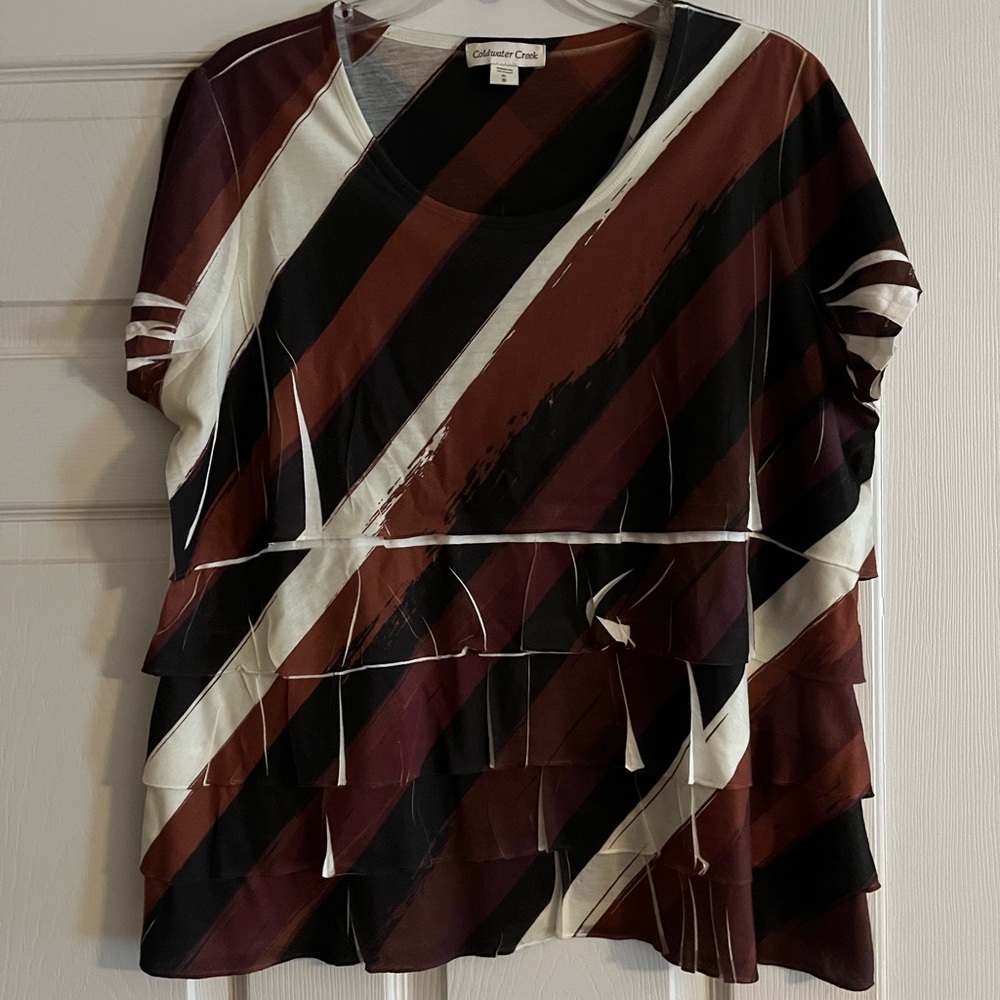 Coldwater Creek Red and Black Asymmetrical Blouse